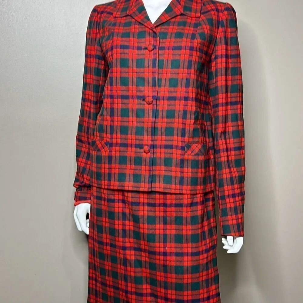 Vintage Clayton Tailors Plaid Wool Blazer Skirt Set